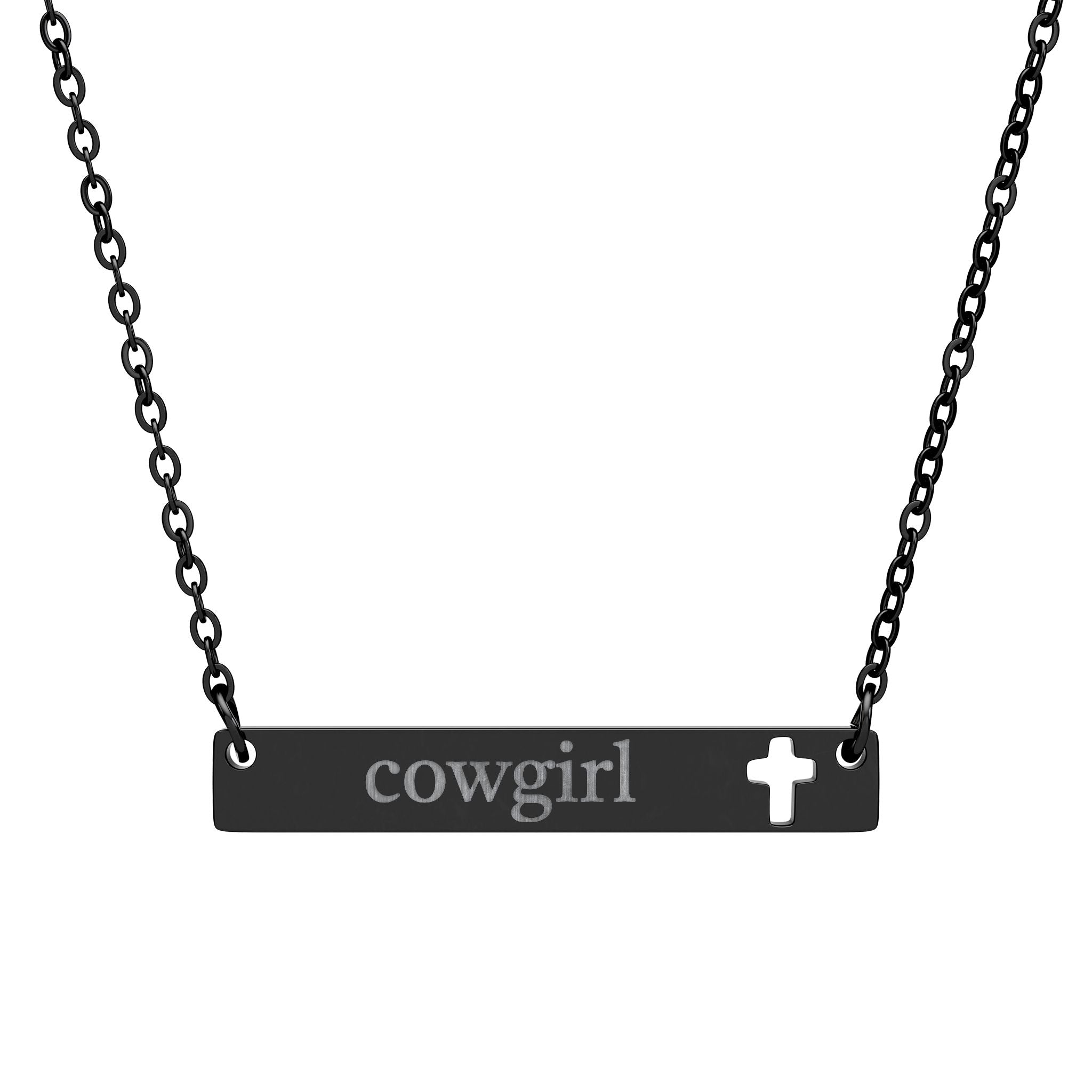 Cowgirl Cutout Cross Bar Necklace (Engraving)