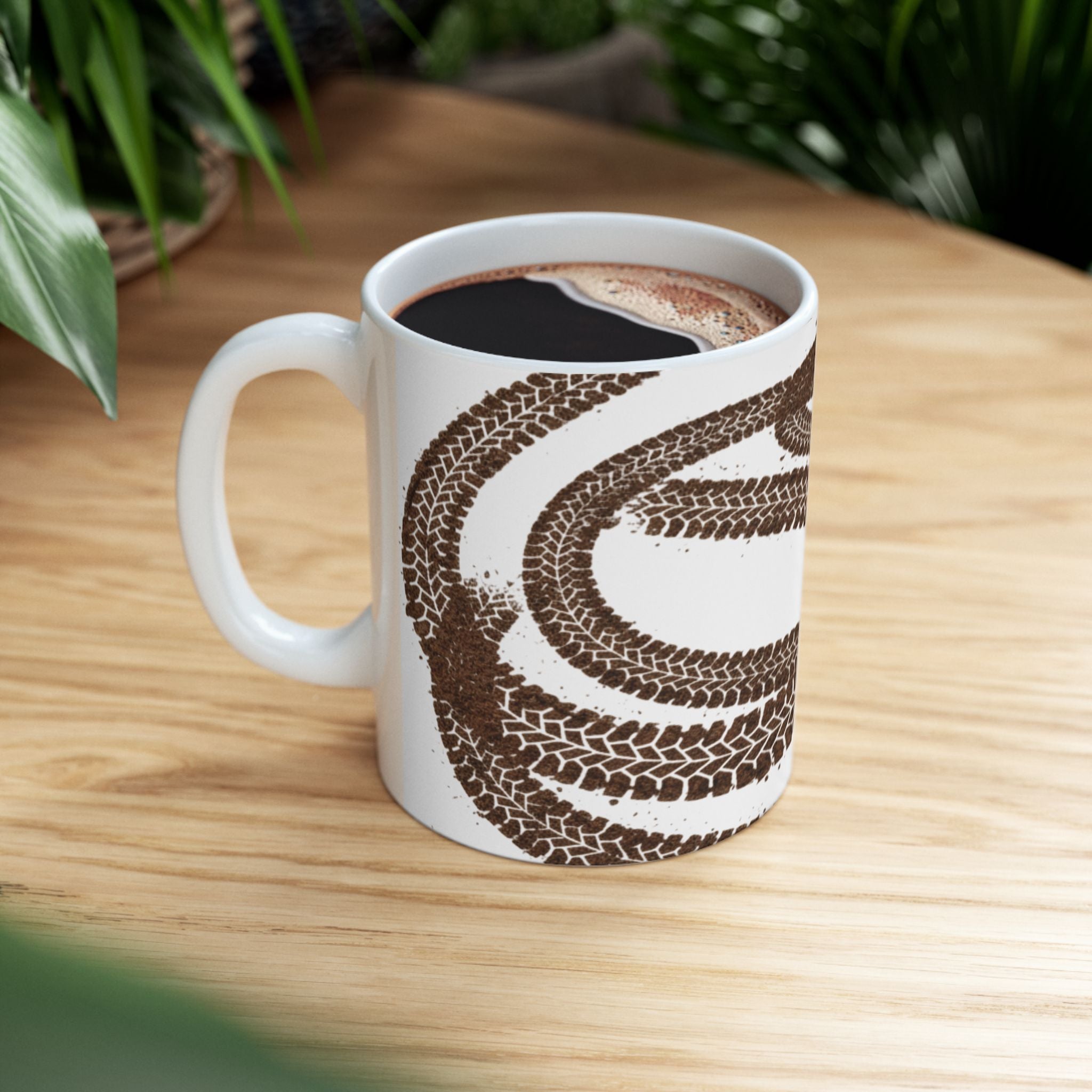 Muddy Tire Track Ceramic Mug, (11oz, 15oz)