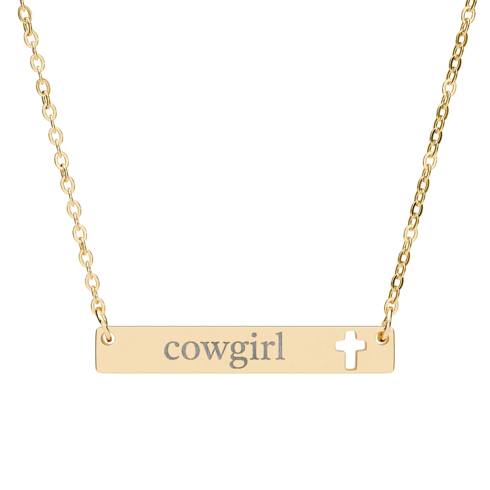Cowgirl Cutout Cross Bar Necklace (Engraving)