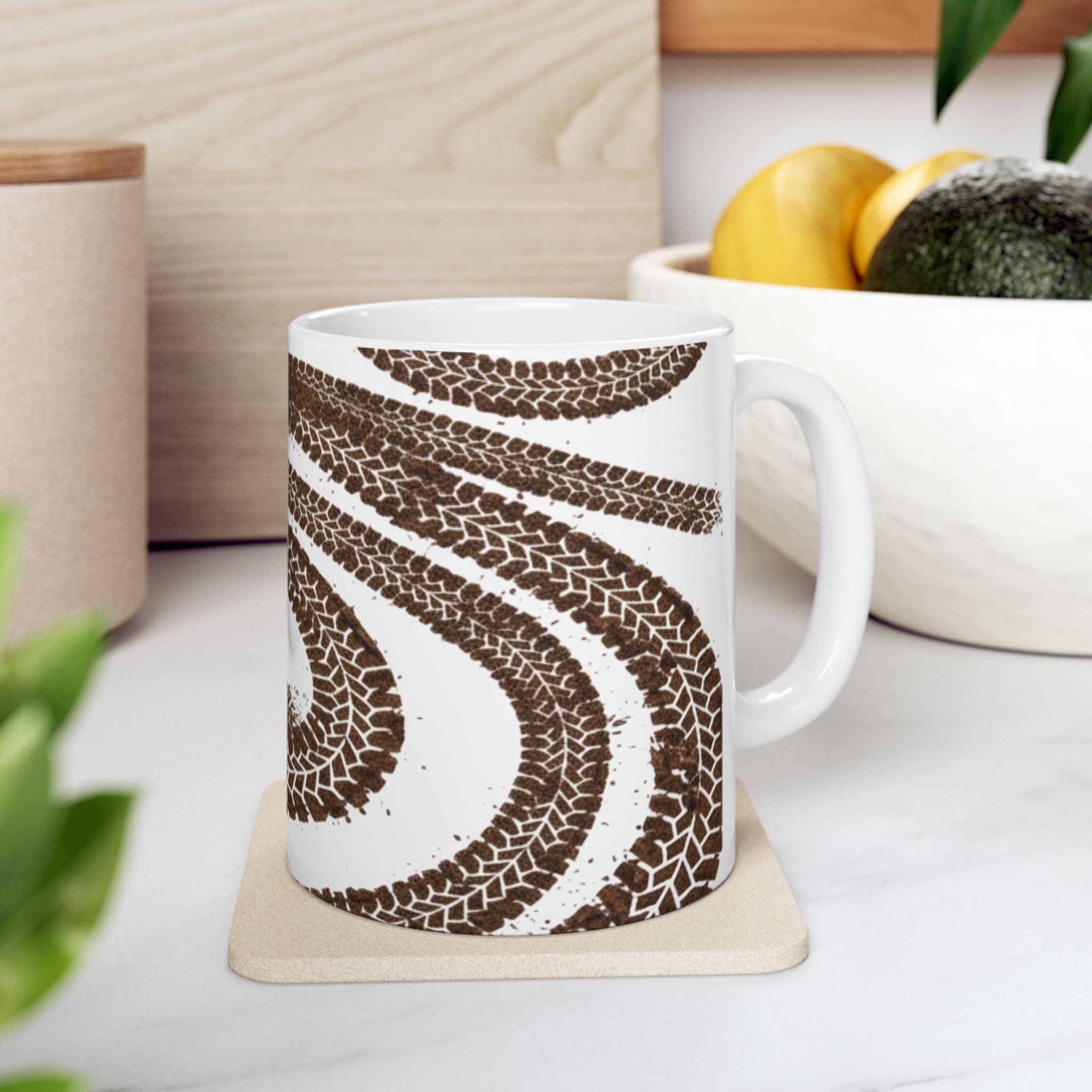 Muddy Tire Track Ceramic Mug, (11oz, 15oz)