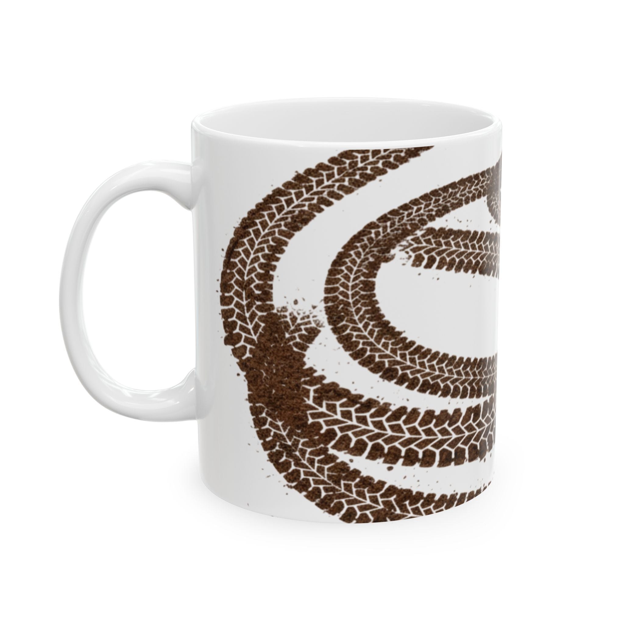 Muddy Tire Track Ceramic Mug, (11oz, 15oz)
