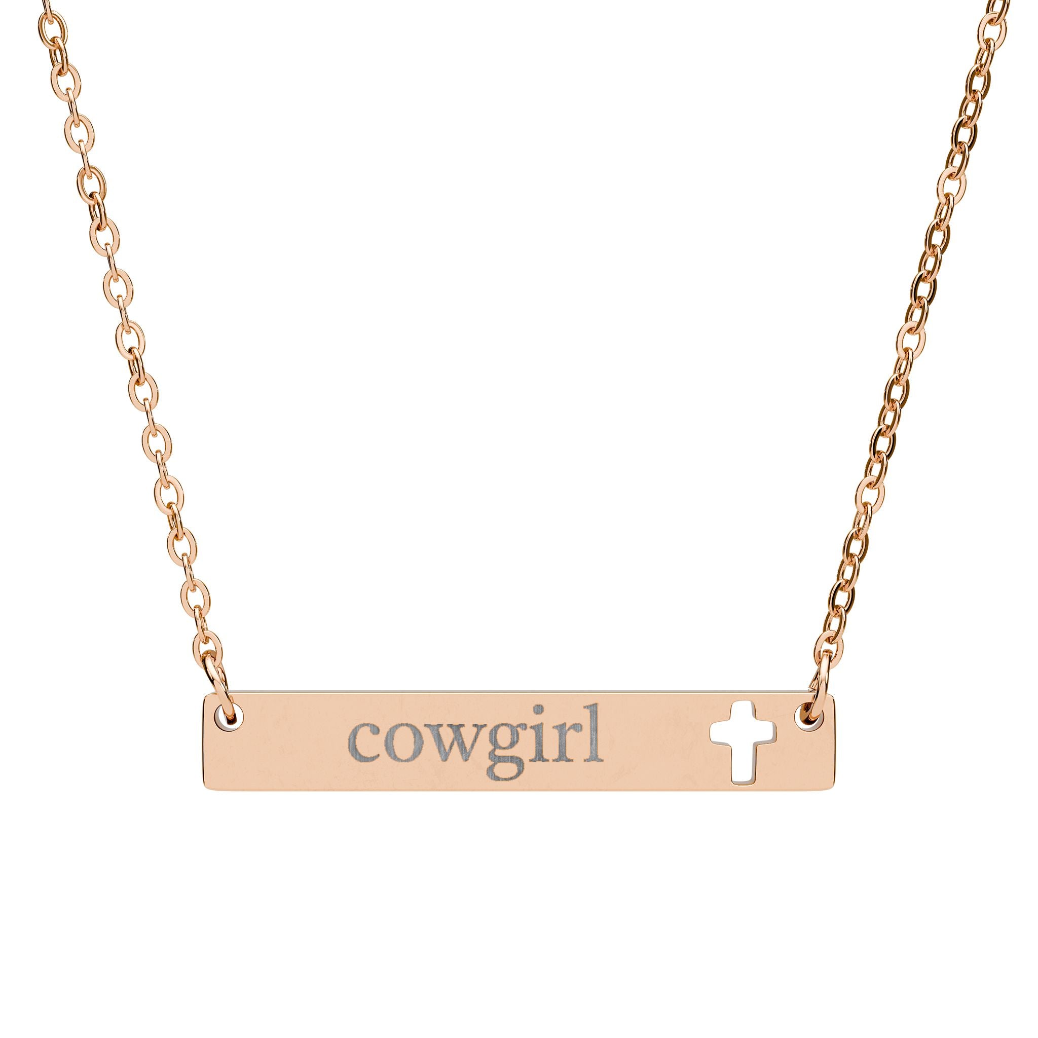 Cowgirl Cutout Cross Bar Necklace (Engraving)