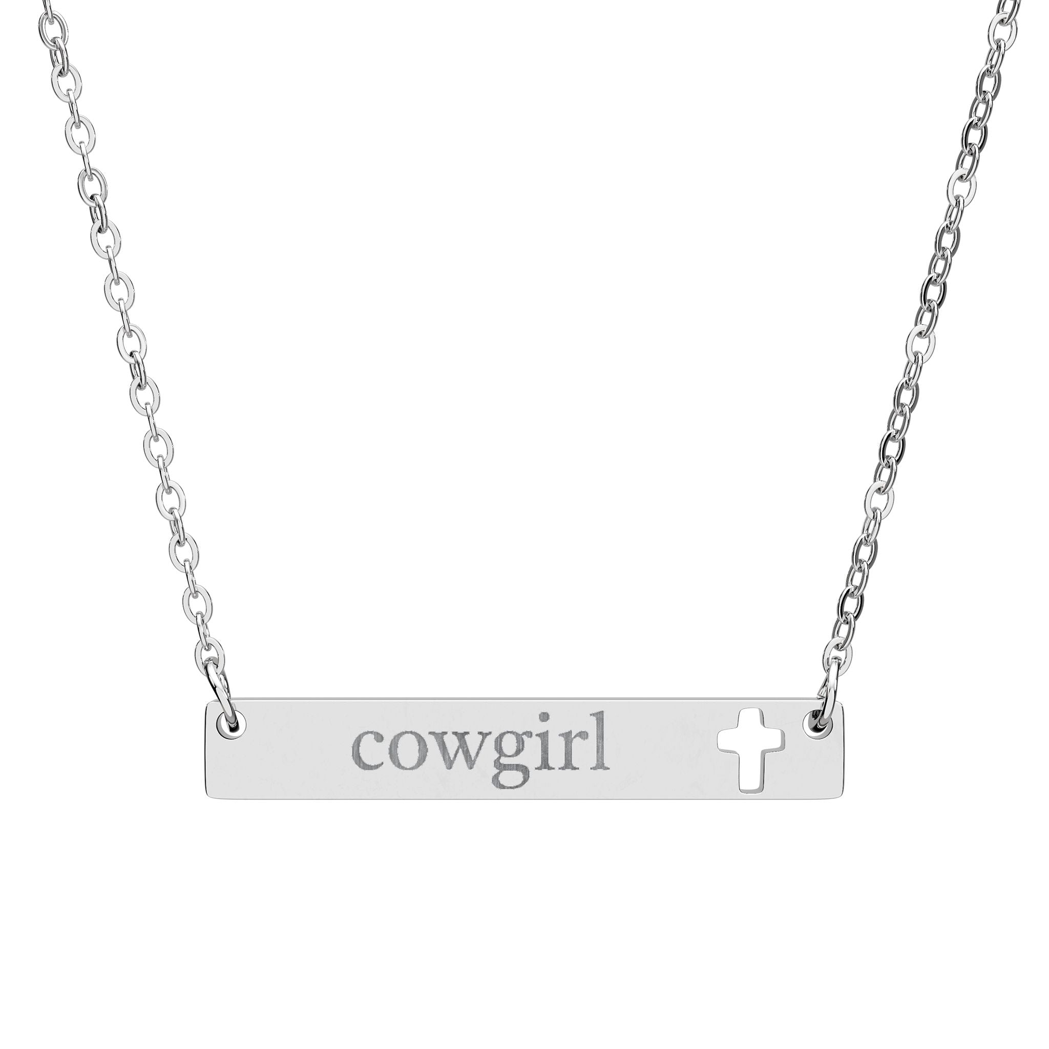 Cowgirl Cutout Cross Bar Necklace (Engraving)